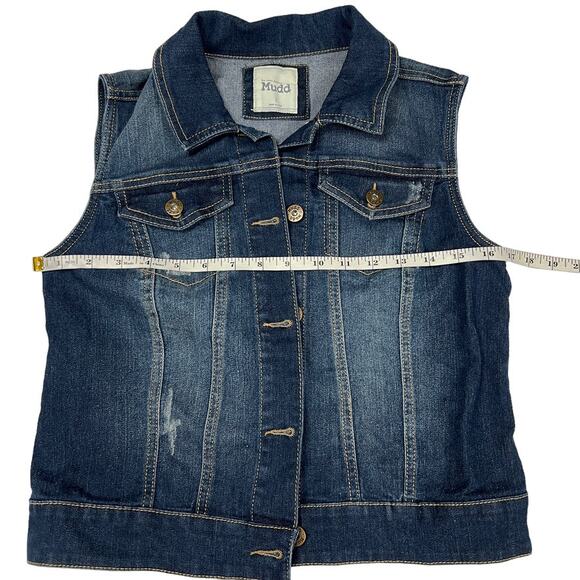 Mudd Vest Jean Jacket Dark Wash Denim Vest Button Front Collared Women's Small - Picture 4 of 11